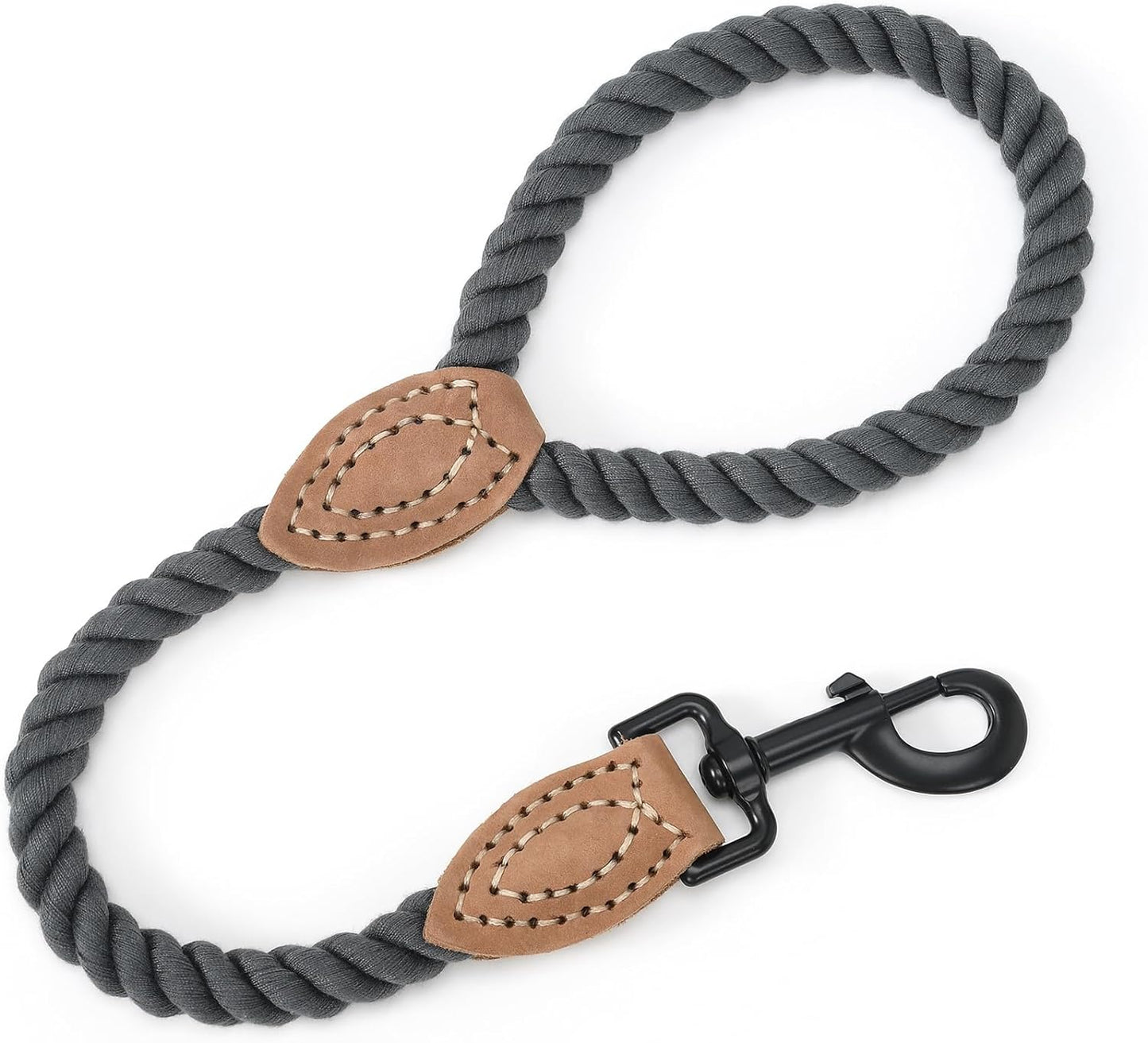 Dog Leash, Braided Cotton Rope Leashes with Leather Tip - Heavy Duty Metal Clasp, 4FT, 1/2" Thick - Wedding, Walking & Training Leash for Small Medium Large Dogs (Dark Brown)