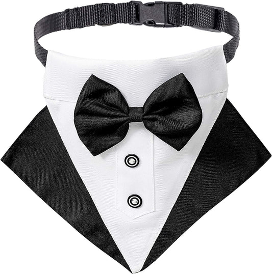 Formal Dog Tuxedo Wedding Pet Bandana Collar with Bow Tie, Adjustable Pet Bowtie Collar Bandana for Large Dog (Large)