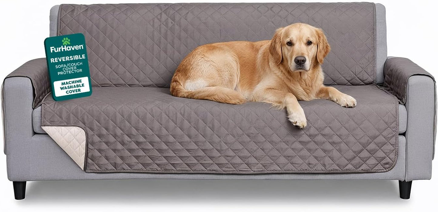 Water-Resistant Sofa Cover for Dogs & Cats, Reversible Couch Protector with Secure Straps and Pinsonic Quilted Fabric, Machine Washable Couch Cover, Large Sofa, Gray/Mist