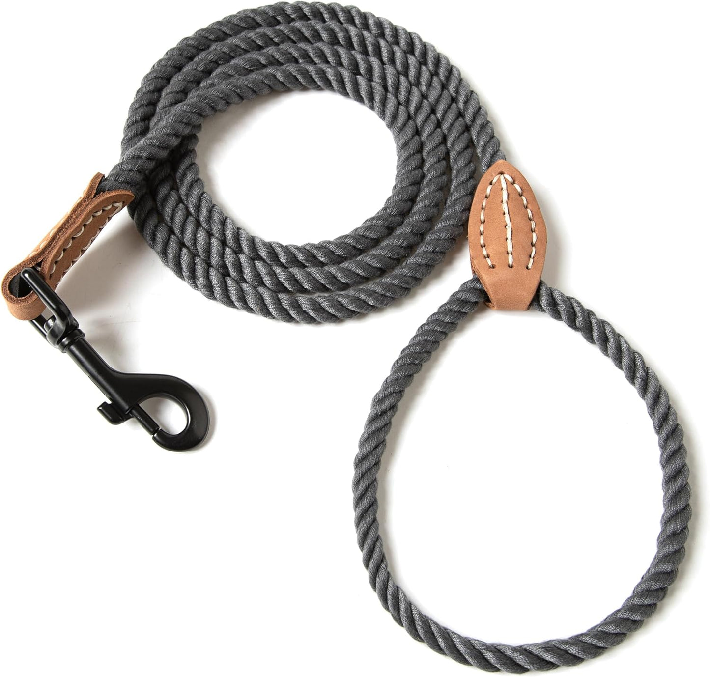Dog Leash, Braided Cotton Rope Leashes with Leather Tip - Heavy Duty Metal Clasp, 4FT, 1/2" Thick - Wedding, Walking & Training Leash for Small Medium Large Dogs (Dark Brown)