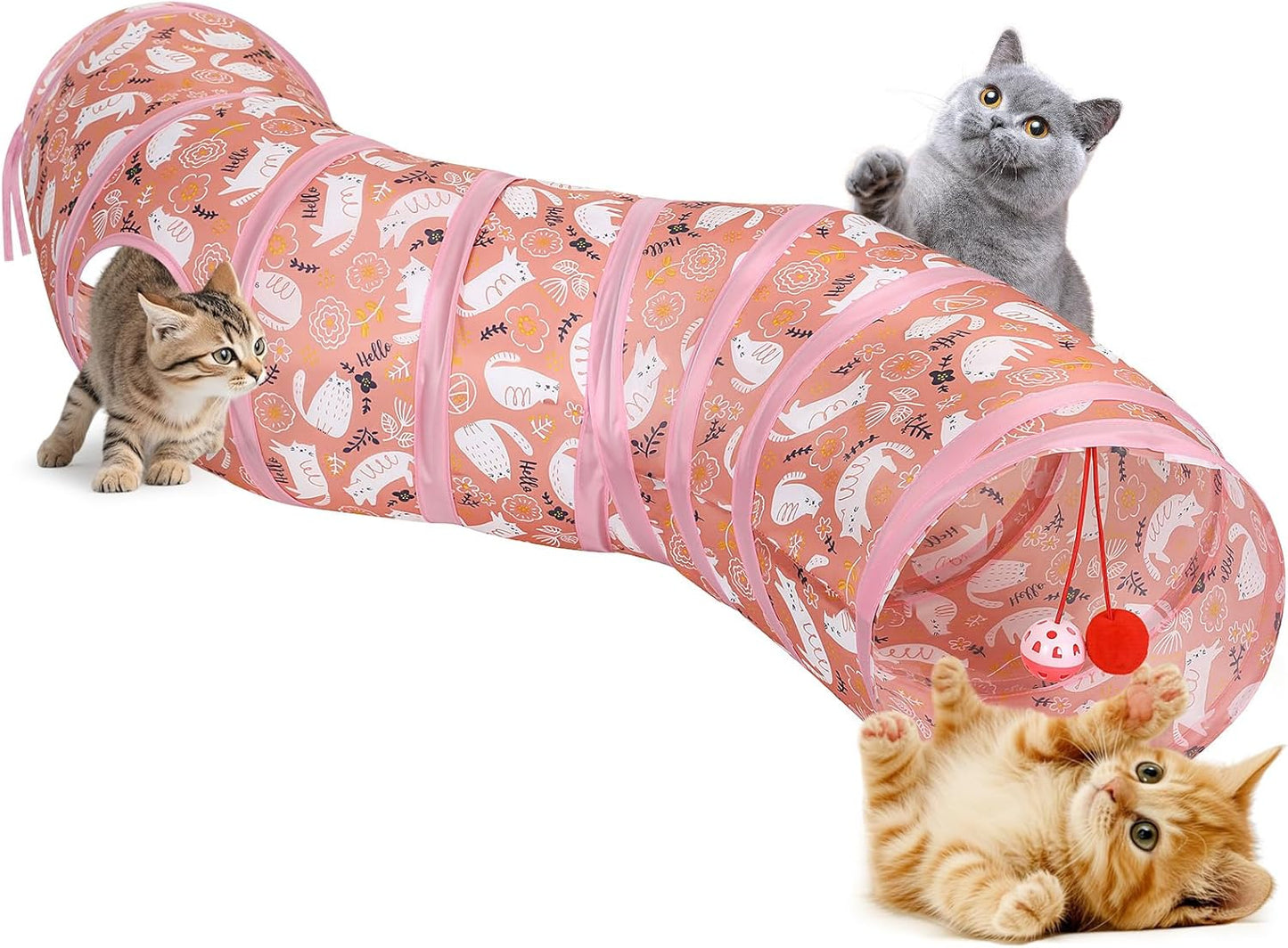 Cat Toys - 4 Way Cat Tunnel, Tube & Play Tent, 25X53Cm, Extensible, Interactive Maze with Balls & Bells for Kitten & Small Animal, Blue