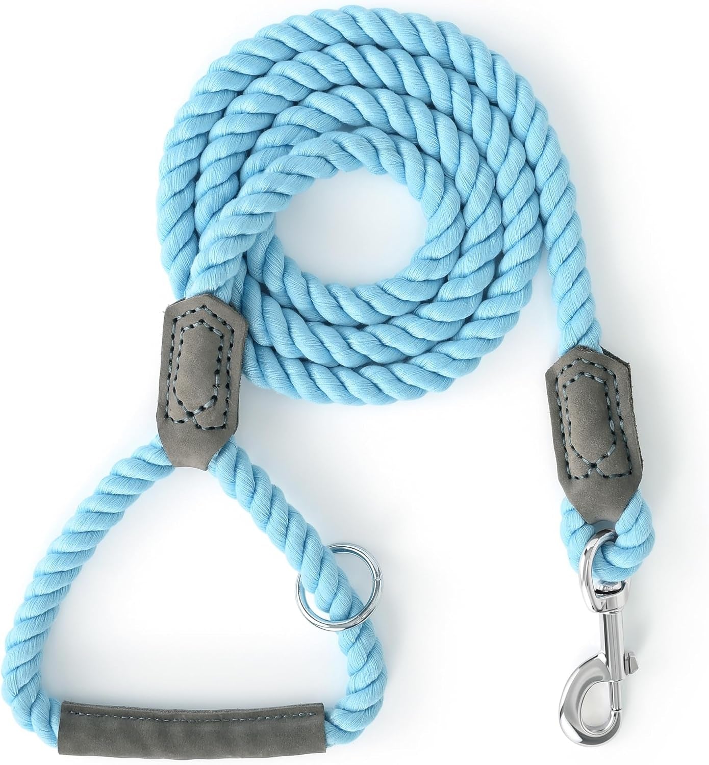 Dog Leash, Braided Cotton Rope Leashes with Leather Tip - Heavy Duty Metal Clasp, 4FT, 1/2" Thick - Wedding, Walking & Training Leash for Small Medium Large Dogs (Dark Brown)