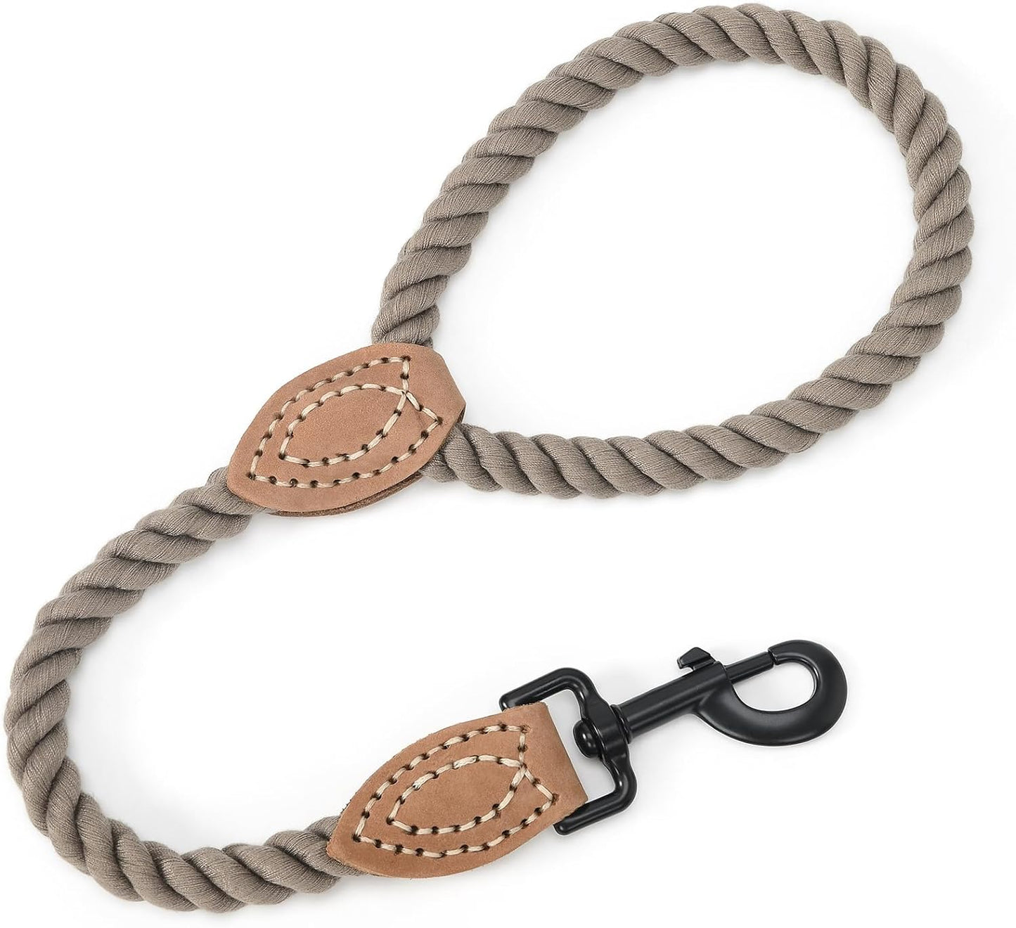 Dog Leash, Braided Cotton Rope Leashes with Leather Tip - Heavy Duty Metal Clasp, 4FT, 1/2" Thick - Wedding, Walking & Training Leash for Small Medium Large Dogs (Dark Brown)