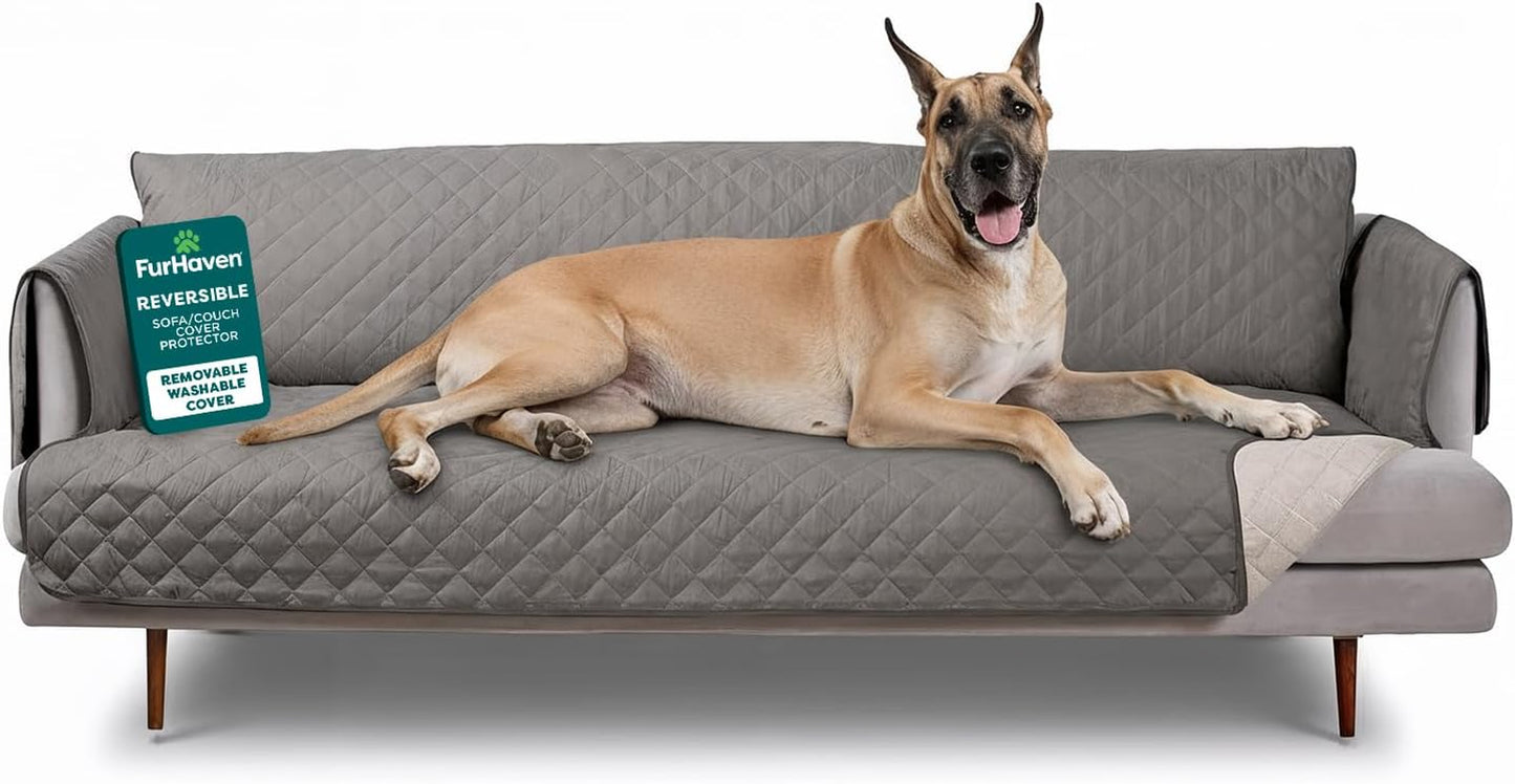 Water-Resistant Sofa Cover for Dogs & Cats, Reversible Couch Protector with Secure Straps and Pinsonic Quilted Fabric, Machine Washable Couch Cover, Large Sofa, Gray/Mist