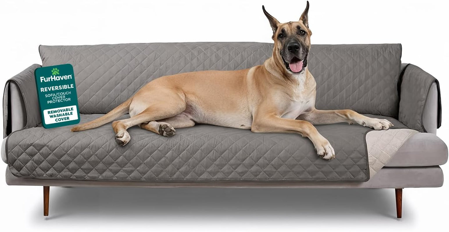 Water-Resistant Sofa Cover for Dogs & Cats, Reversible Couch Protector with Secure Straps and Pinsonic Quilted Fabric, Machine Washable Couch Cover, Large Sofa, Gray/Mist