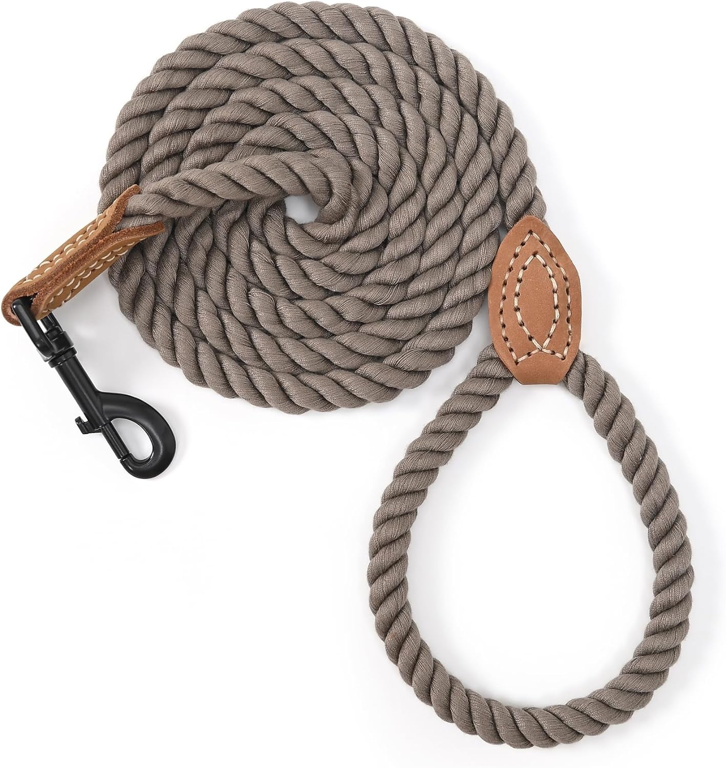 Dog Leash, Braided Cotton Rope Leashes with Leather Tip - Heavy Duty Metal Clasp, 4FT, 1/2" Thick - Wedding, Walking & Training Leash for Small Medium Large Dogs (Dark Brown)