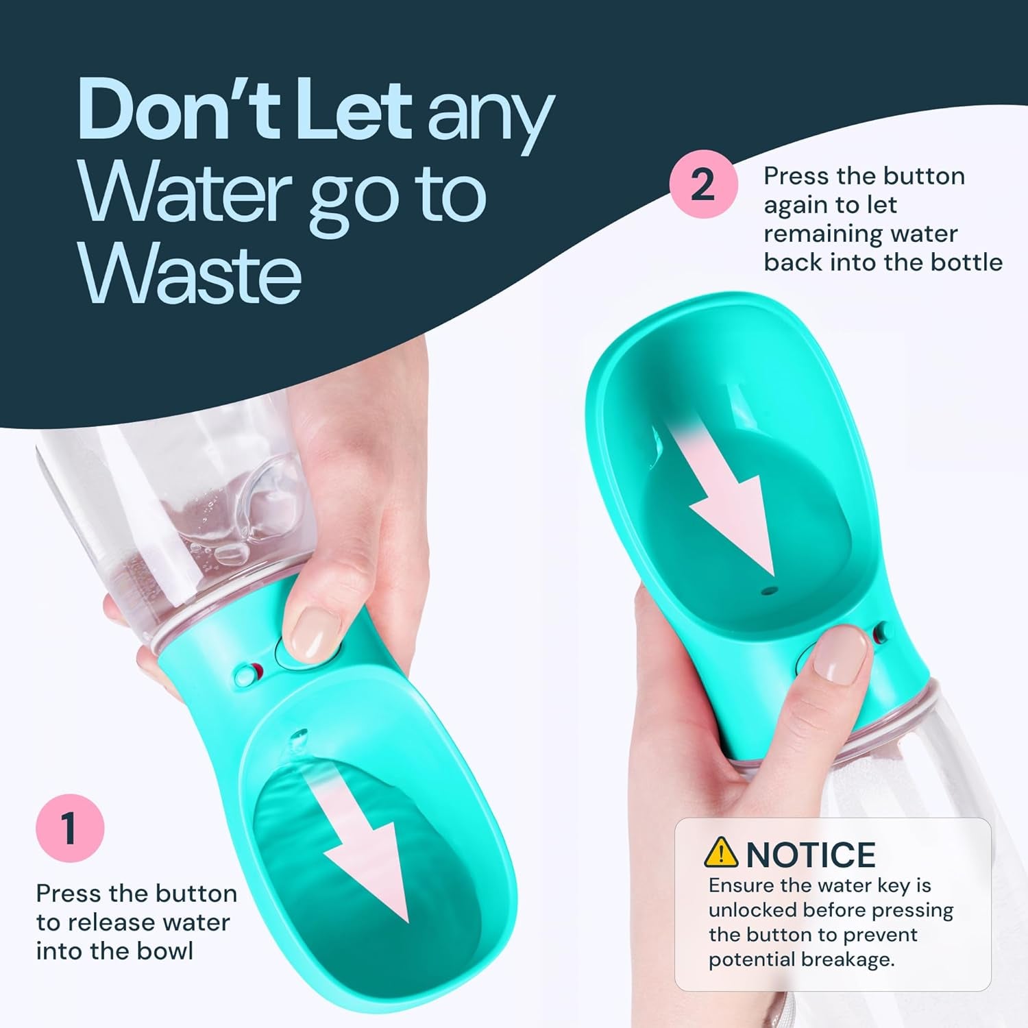 Portable Dog Water Bottle - 19 Oz, Blue - Leak-Proof Water Bowl Dispenser with Lock for Hiking, Travel & On-The-Go