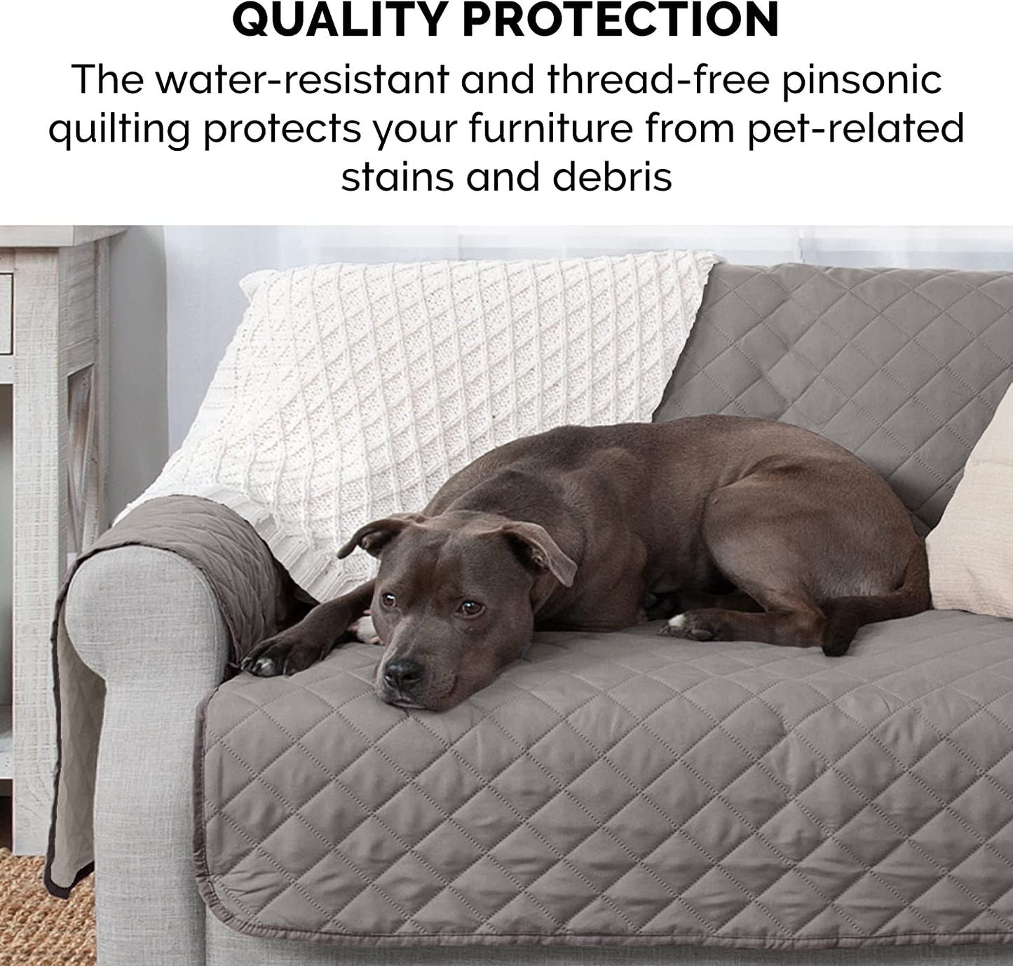 Water-Resistant Sofa Cover for Dogs & Cats, Reversible Couch Protector with Secure Straps and Pinsonic Quilted Fabric, Machine Washable Couch Cover, Large Sofa, Gray/Mist