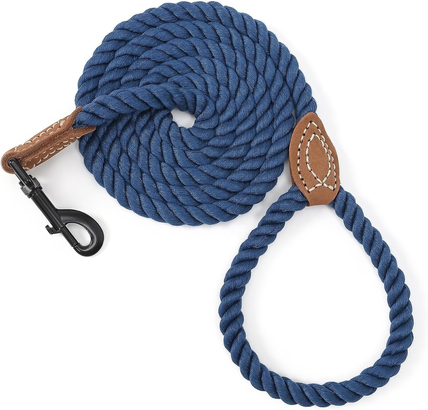 Dog Leash, Braided Cotton Rope Leashes with Leather Tip - Heavy Duty Metal Clasp, 4FT, 1/2" Thick - Wedding, Walking & Training Leash for Small Medium Large Dogs (Dark Brown)