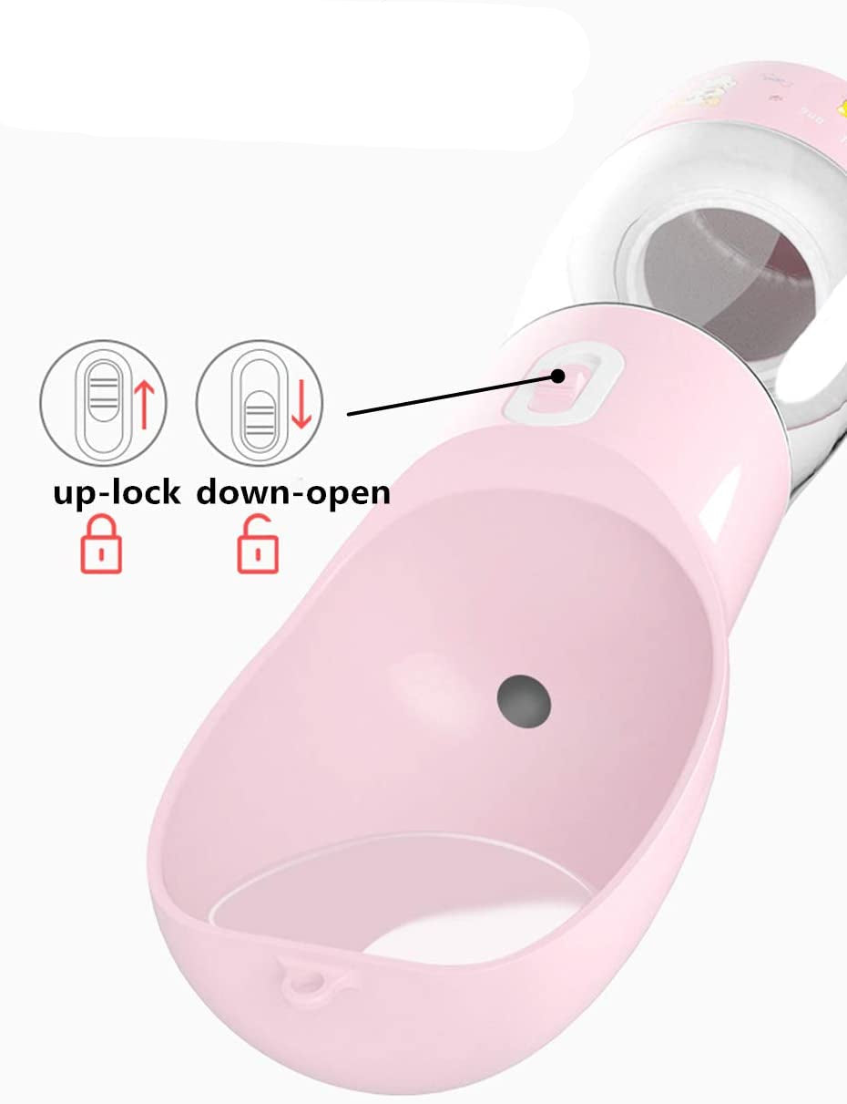 Portable Dog Water Bottle - Leak Proof Dog Water Dispenser with Bowl & Food Container, Dishwasher Safe Food Grade Plastic for Pet Puppy Outdoor Walking Hiking Travel Pink