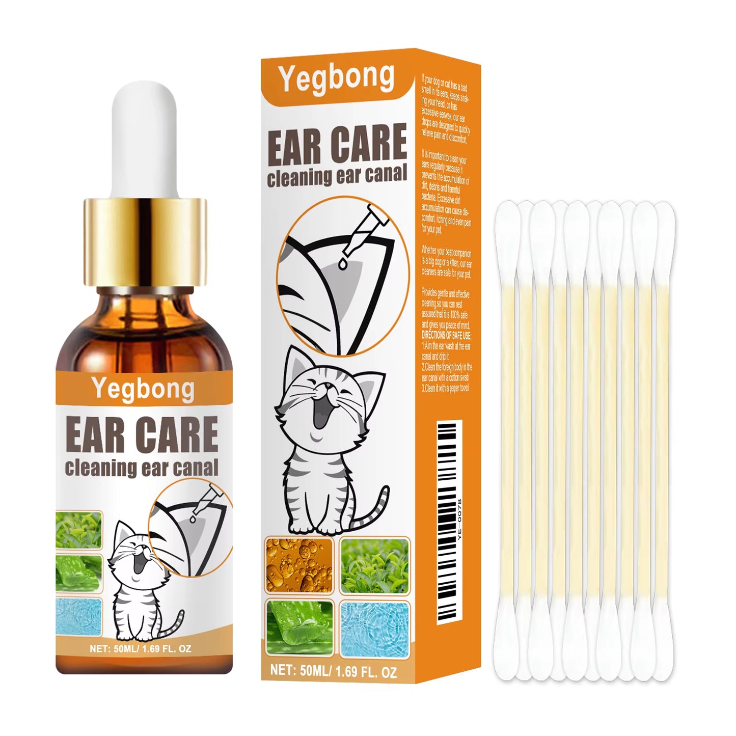 50Ml Pet Ear Clean Drop Dog Cat Ear Wash Odor Remove Relieve Itchy Discomfort Clean Earwax Ear Mite Cleaning Liquid Set