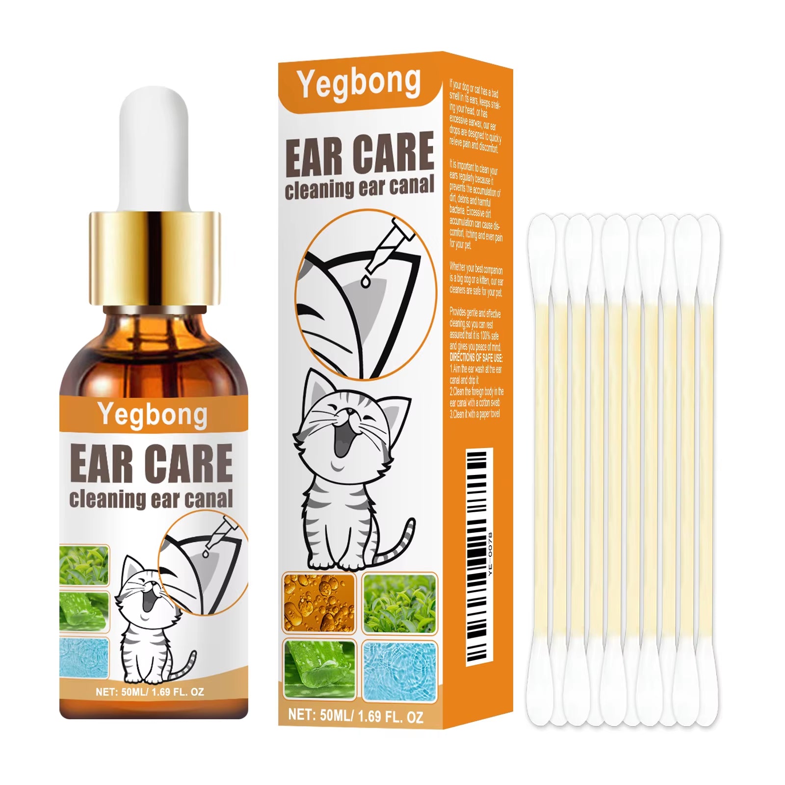 50Ml Pet Ear Clean Drop Dog Cat Ear Wash Odor Remove Relieve Itchy Discomfort Clean Earwax Ear Mite Cleaning Liquid Set