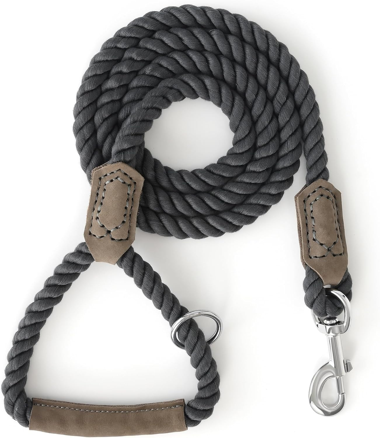 Dog Leash, Braided Cotton Rope Leashes with Leather Tip - Heavy Duty Metal Clasp, 4FT, 1/2" Thick - Wedding, Walking & Training Leash for Small Medium Large Dogs (Dark Brown)
