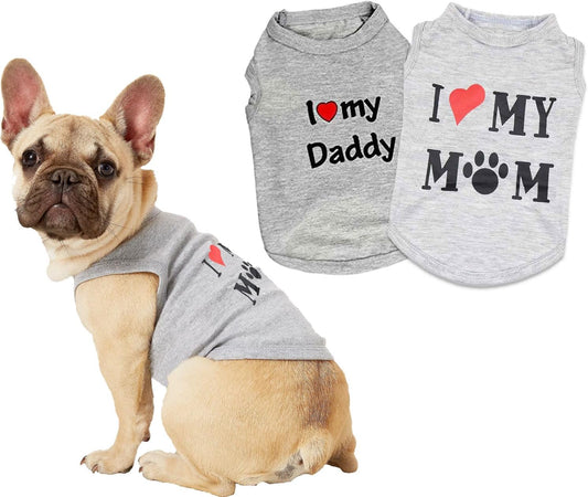 Dog Clothes Puppy Shirts I Love My Mom Dog T Shirt for Small Dogs, Small, Grey