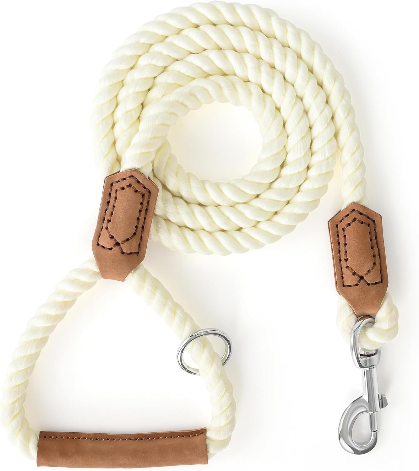 Dog Leash, Braided Cotton Rope Leashes with Leather Tip - Heavy Duty Metal Clasp, 4FT, 1/2" Thick - Wedding, Walking & Training Leash for Small Medium Large Dogs (Dark Brown)