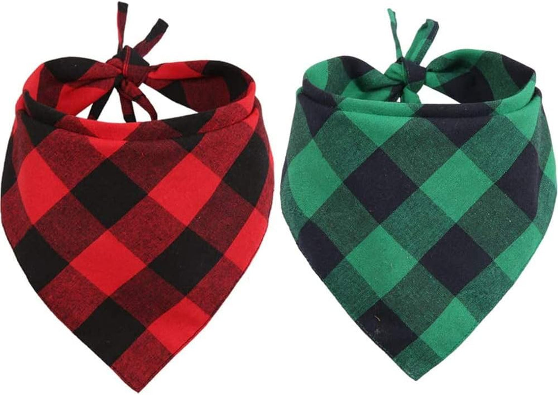 2 Pcs Dog Bandana Christmas Pet Clothing Triangle Scarf Accessories Bibs Red Black Plaid