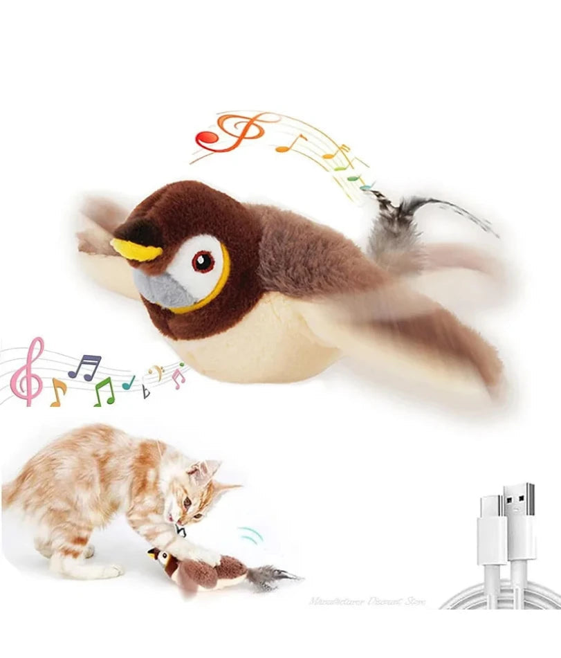 Interactive Cat Toys Rechargeable Flying Bird Cat Toy Chirping Flapping Bird(No Flying) Can Add Catnip Touch Activated Plush Toy