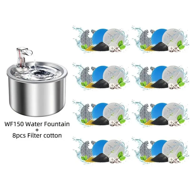 2L Fully Stainless Steel Pet Water Dispenser Automatic Cat Water Fountain with Red Water Level Holiday Gifts Floaters