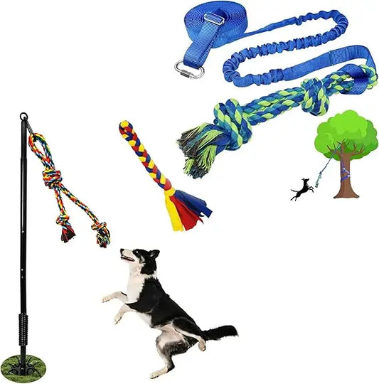 Interactive Outdoor Dog Toys - Tether Tug Exercise Equipment with Dual Rope Toys for Dogs of All Sizes