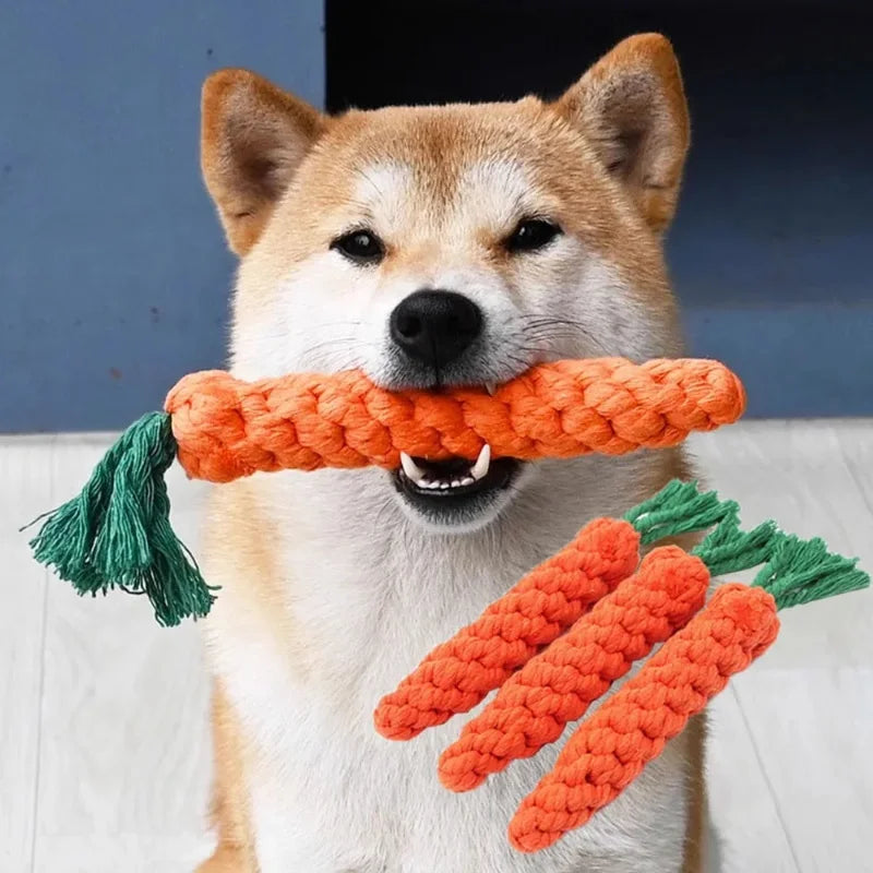 1Pc Dog Bite Carrot Rope Pet Dog Toys Safe Durable Braided Bite Dog Chew Toys Resistant Puppy Molar Cleaning Teeth Cotton Rope