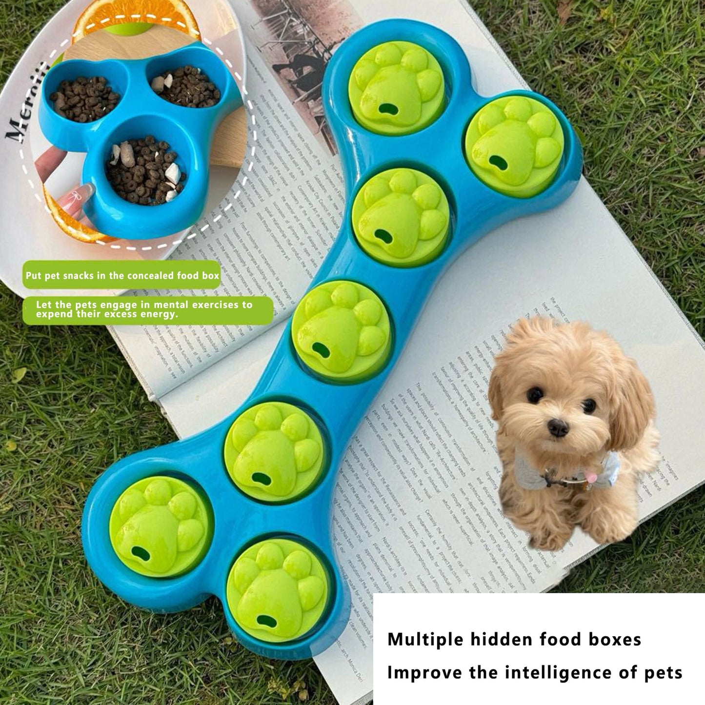 Bone-Shaped Slow Feeder Toy and Treat Dispenser for Dogs and Cats - Enhances Stimulation and Engagement