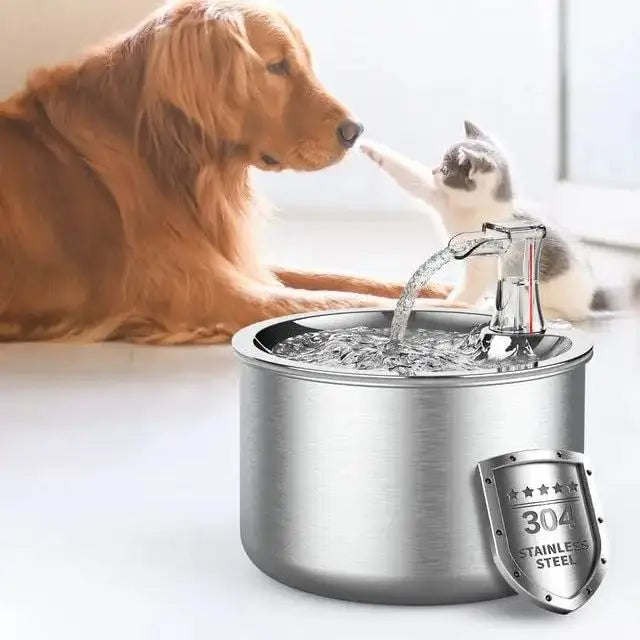 2L Fully Stainless Steel Pet Water Dispenser Automatic Cat Water Fountain with Red Water Level Holiday Gifts Floaters