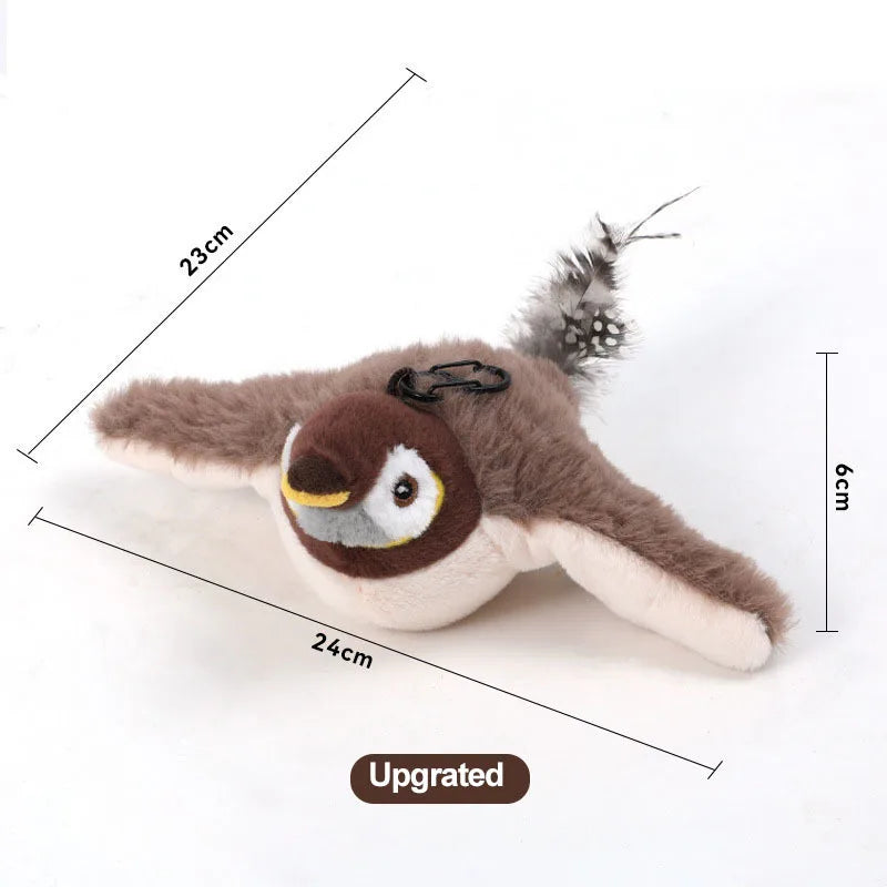 Interactive Cat Toys Rechargeable Flying Bird Cat Toy Chirping Flapping Bird(No Flying) Can Add Catnip Touch Activated Plush Toy