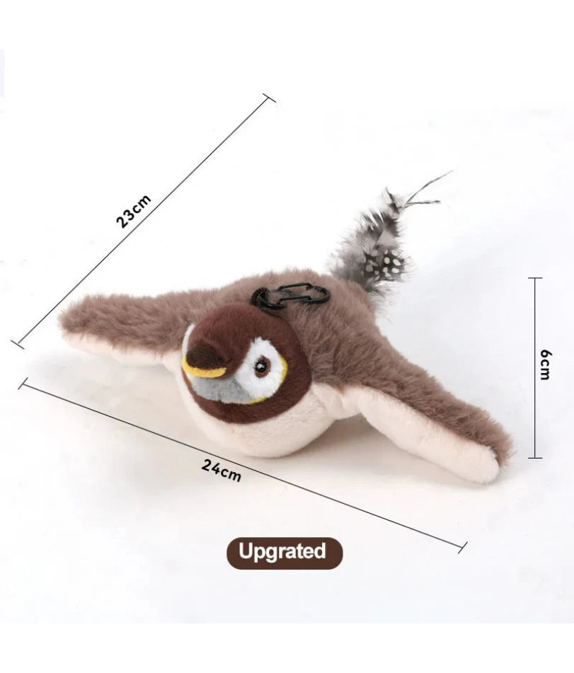 Interactive Cat Toys Rechargeable Flying Bird Cat Toy Chirping Flapping Bird(No Flying) Can Add Catnip Touch Activated Plush Toy