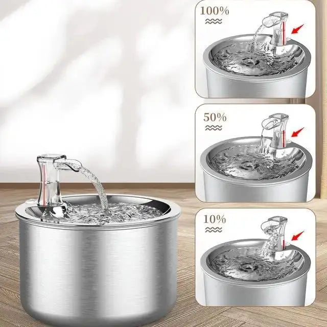 2L Fully Stainless Steel Pet Water Dispenser Automatic Cat Water Fountain with Red Water Level Holiday Gifts Floaters