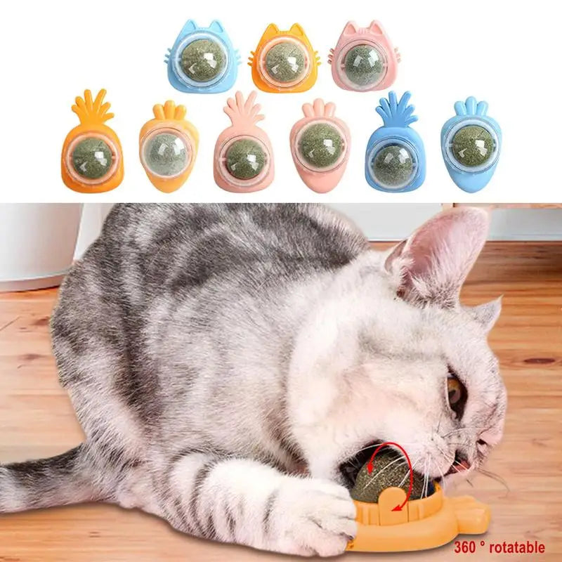 Cat Wall Stick-On Ball Wall Mount Cat Mint Balls Edible Cat Catnip Licking Ball Cat Wall Treats Teeth Cleaning Cat Bite Toy