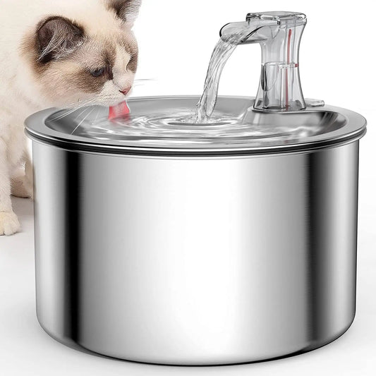 2L Fully Stainless Steel Pet Water Dispenser Automatic Cat Water Fountain with Red Water Level Holiday Gifts Floaters