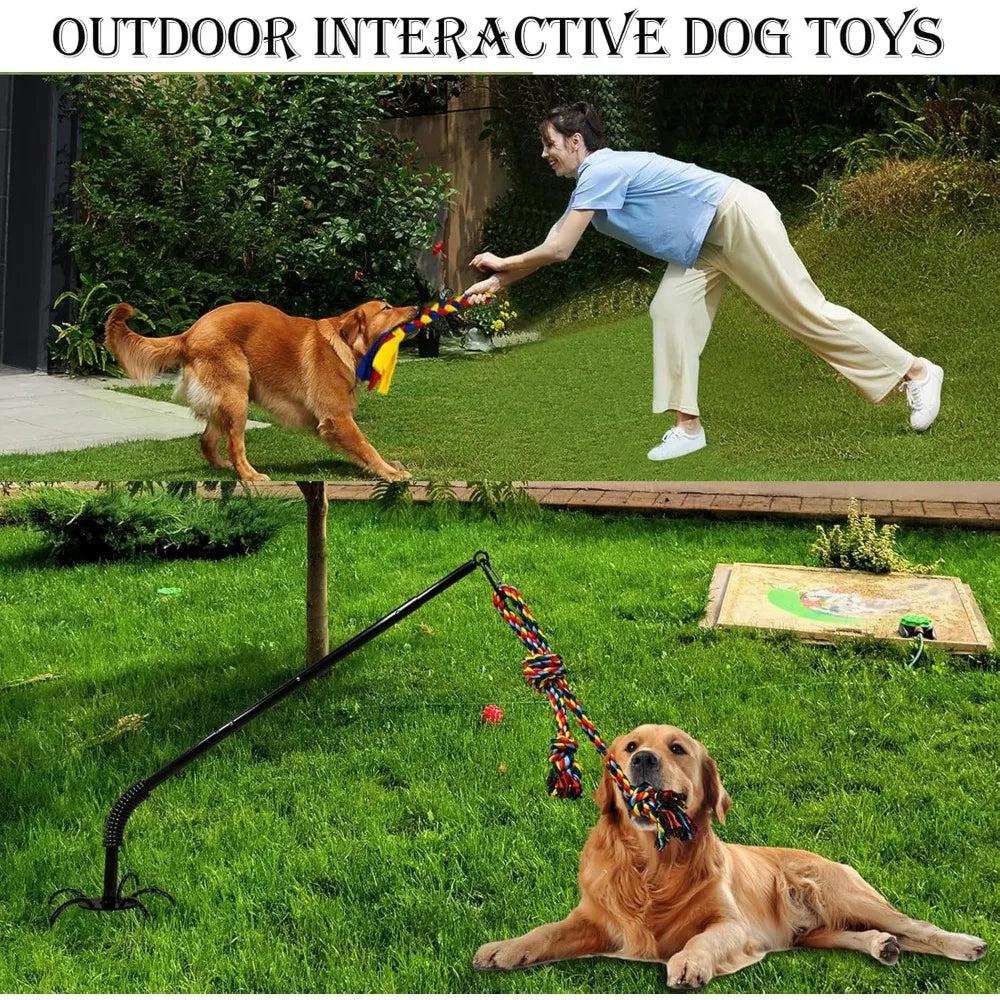 Interactive Outdoor Dog Toys - Tether Tug Exercise Equipment with Dual Rope Toys for Dogs of All Sizes