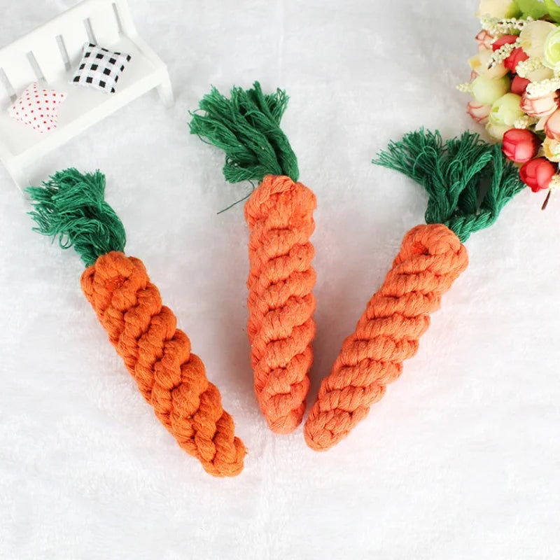 1Pc Dog Bite Carrot Rope Pet Dog Toys Safe Durable Braided Bite Dog Chew Toys Resistant Puppy Molar Cleaning Teeth Cotton Rope