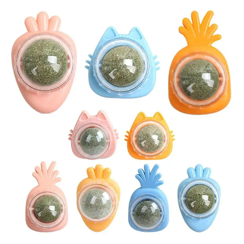 Cat Wall Stick-On Ball Wall Mount Cat Mint Balls Edible Cat Catnip Licking Ball Cat Wall Treats Teeth Cleaning Cat Bite Toy