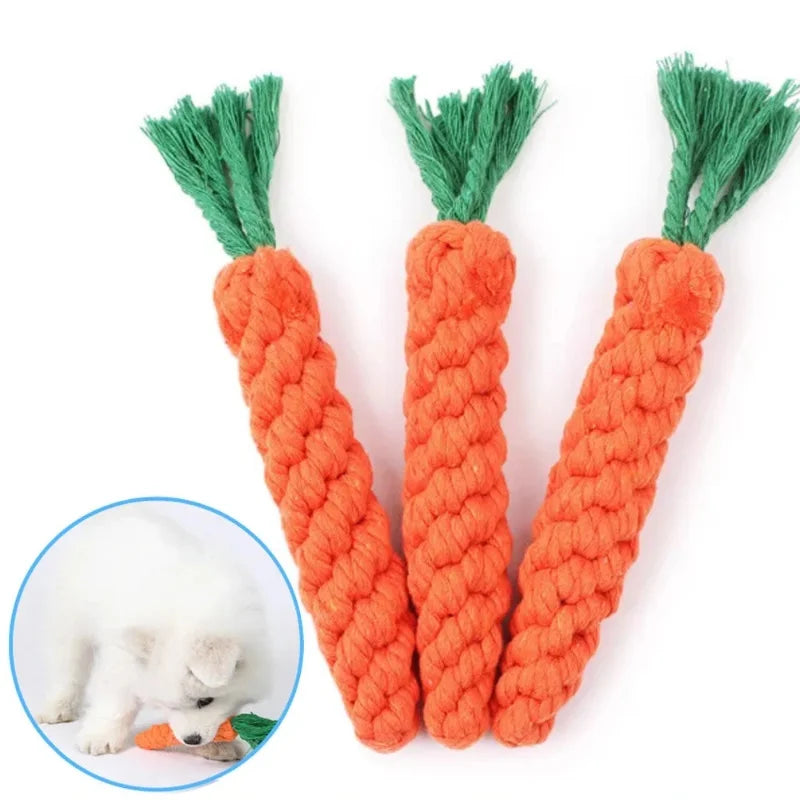 1Pc Dog Bite Carrot Rope Pet Dog Toys Safe Durable Braided Bite Dog Chew Toys Resistant Puppy Molar Cleaning Teeth Cotton Rope