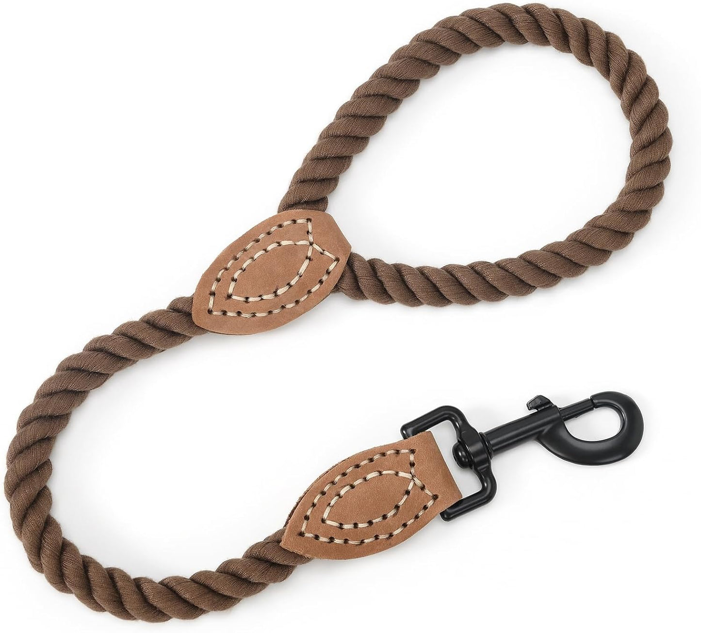 Dog Leash, Braided Cotton Rope Leashes with Leather Tip - Heavy Duty Metal Clasp, 4FT, 1/2" Thick - Wedding, Walking & Training Leash for Small Medium Large Dogs (Dark Brown)