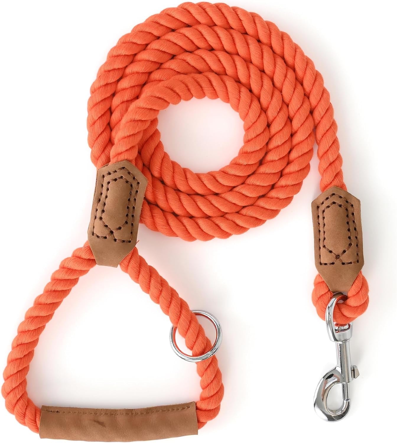 Dog Leash, Braided Cotton Rope Leashes with Leather Tip - Heavy Duty Metal Clasp, 4FT, 1/2" Thick - Wedding, Walking & Training Leash for Small Medium Large Dogs (Dark Brown)