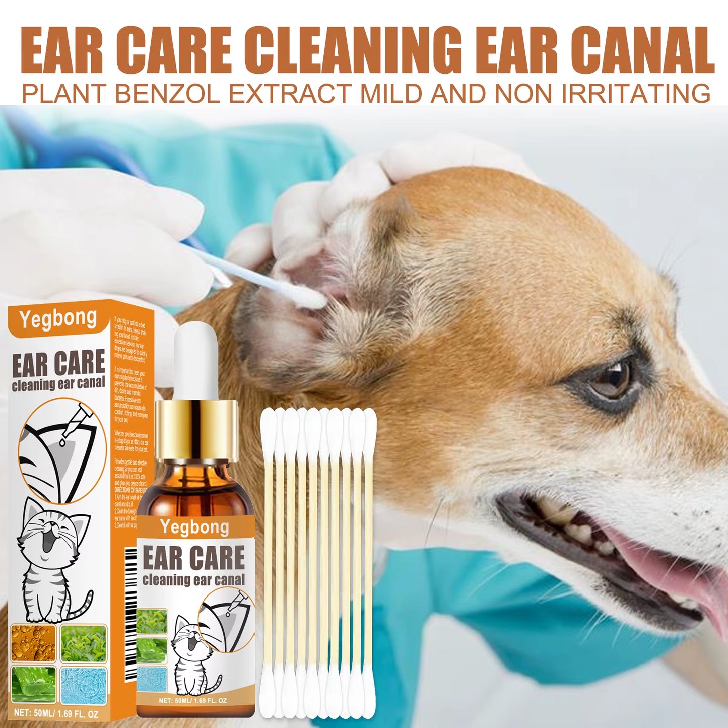 50Ml Pet Ear Clean Drop Dog Cat Ear Wash Odor Remove Relieve Itchy Discomfort Clean Earwax Ear Mite Cleaning Liquid Set
