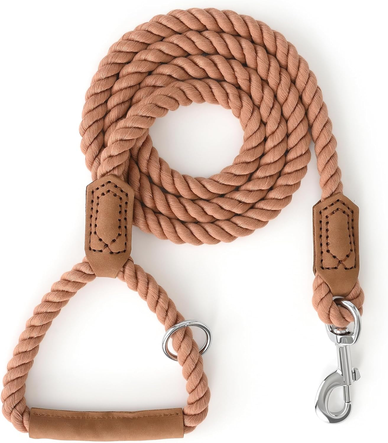 Dog Leash, Braided Cotton Rope Leashes with Leather Tip - Heavy Duty Metal Clasp, 4FT, 1/2" Thick - Wedding, Walking & Training Leash for Small Medium Large Dogs (Dark Brown)