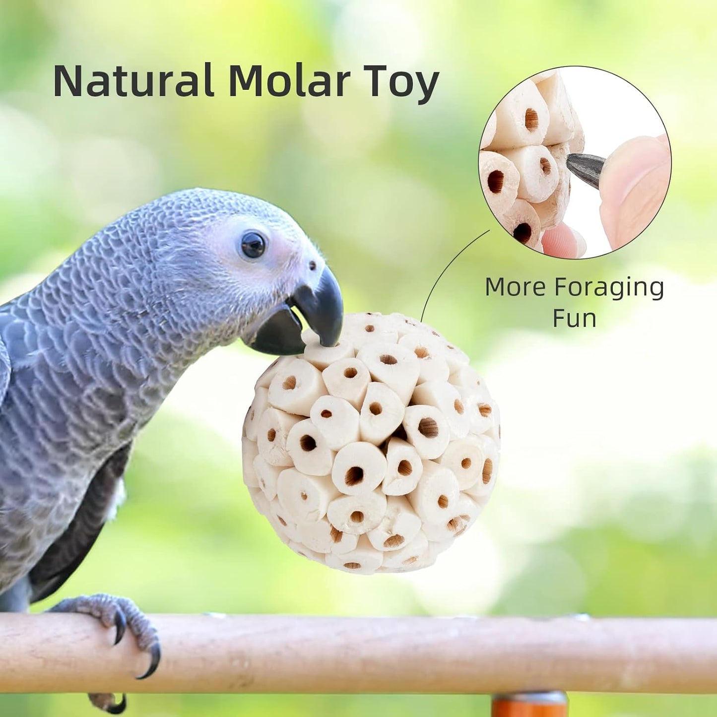Bird Toy Sola Ball - Natural Soft Chew Shredding & Foraging Toy for Cockatiel Conure Quaker Parrot Budgie Parakeet Rabbit Bunny Guinea Pig Chinchilla (Style 1 (Pack of 6))
