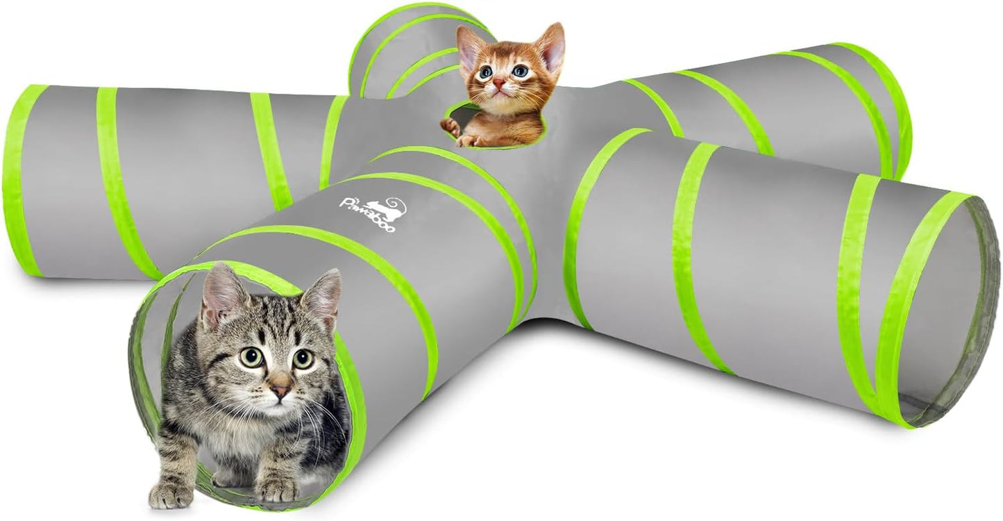 Cat Toys - 4 Way Cat Tunnel, Tube & Play Tent, 25X53Cm, Extensible, Interactive Maze with Balls & Bells for Kitten & Small Animal, Blue