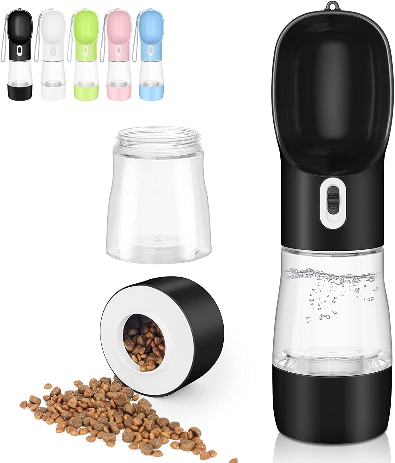 Portable Dog Water Bottle - Leak Proof Dog Water Dispenser with Bowl & Food Container, Dishwasher Safe Food Grade Plastic for Pet Puppy Outdoor Walking Hiking Travel Pink