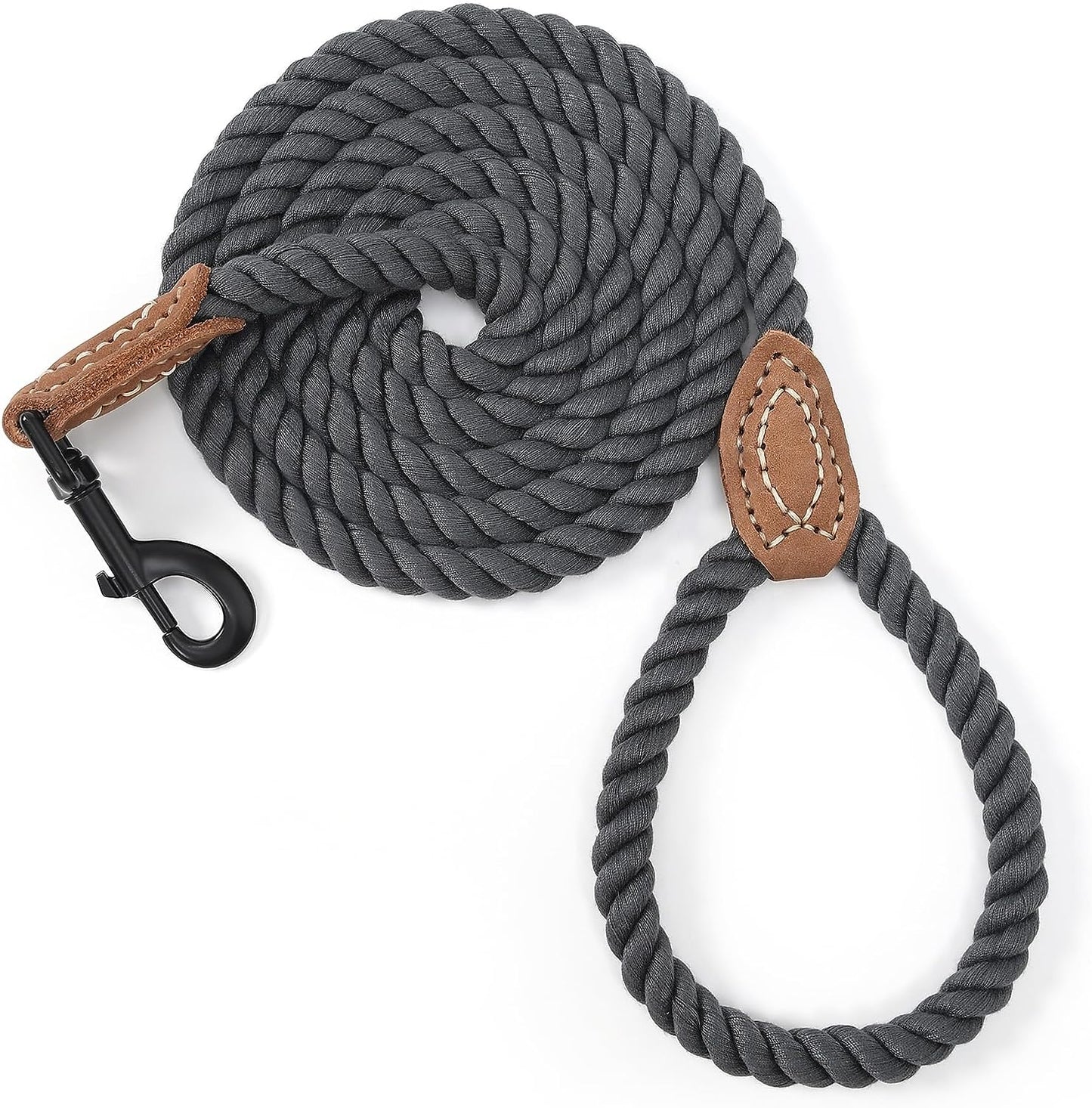 Dog Leash, Braided Cotton Rope Leashes with Leather Tip - Heavy Duty Metal Clasp, 4FT, 1/2" Thick - Wedding, Walking & Training Leash for Small Medium Large Dogs (Dark Brown)