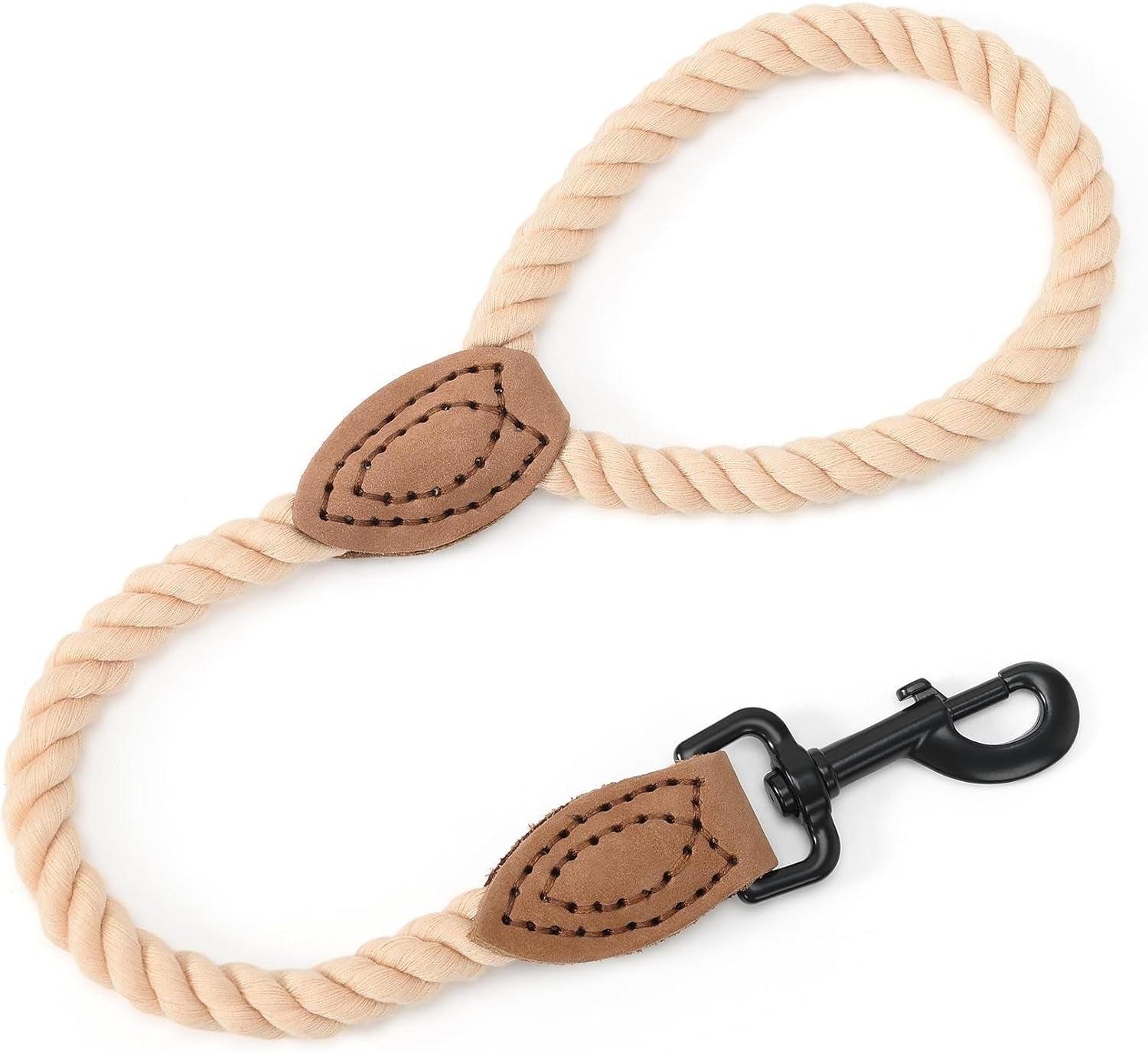 Dog Leash, Braided Cotton Rope Leashes with Leather Tip - Heavy Duty Metal Clasp, 4FT, 1/2" Thick - Wedding, Walking & Training Leash for Small Medium Large Dogs (Dark Brown)