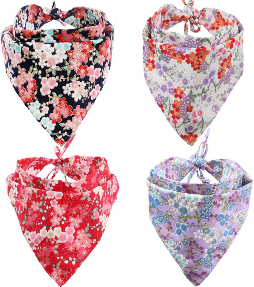 4 Pack Dog Bandanas Triangle Bibs Scarf Accessories Japanese Style Small