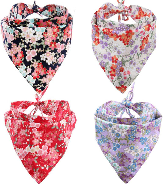 4 Pack Dog Bandanas Triangle Bibs Scarf Accessories Japanese Style Small