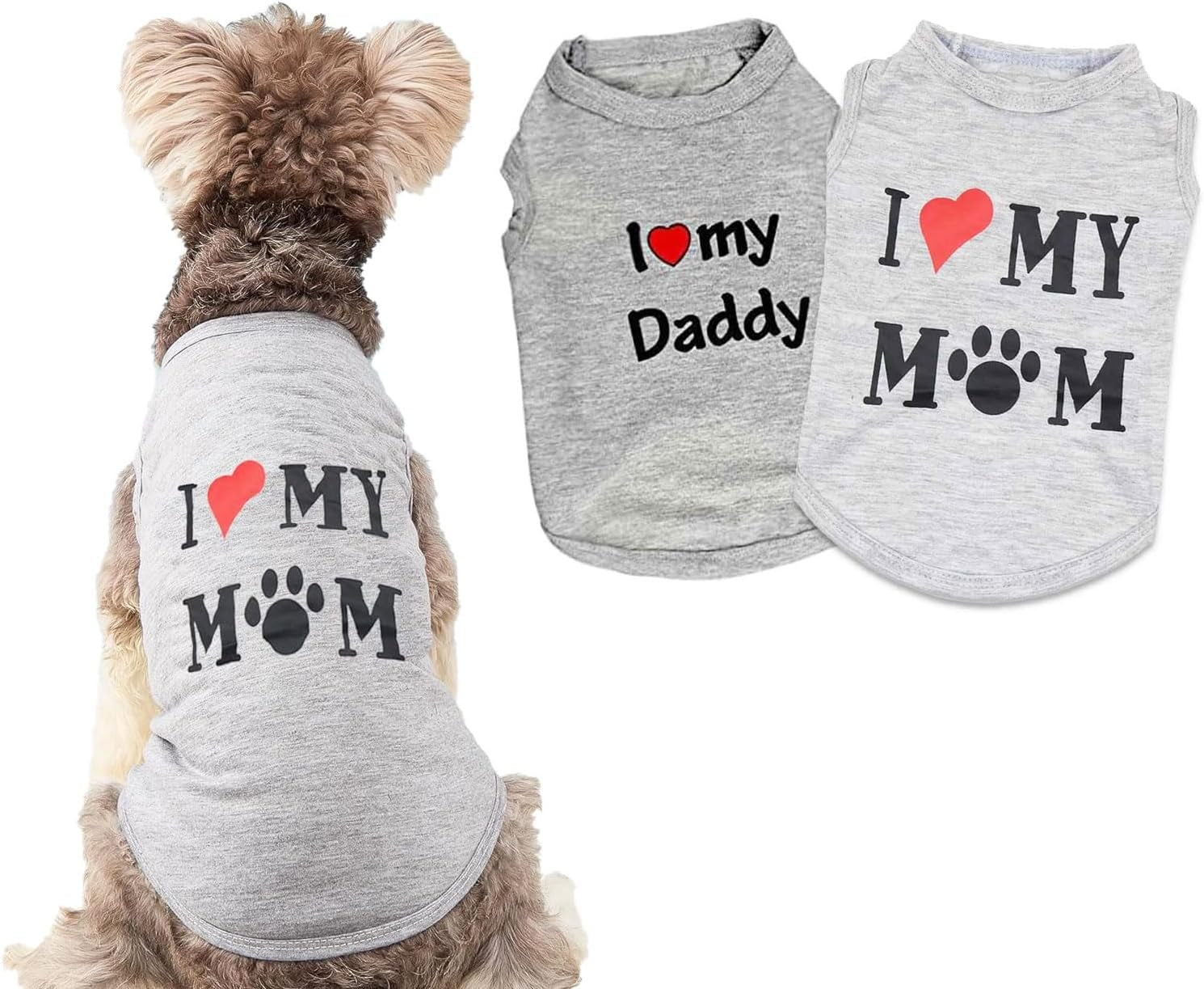 Dog Clothes Puppy Shirts I Love My Mom Dog T Shirt for Small Dogs, Small, Grey