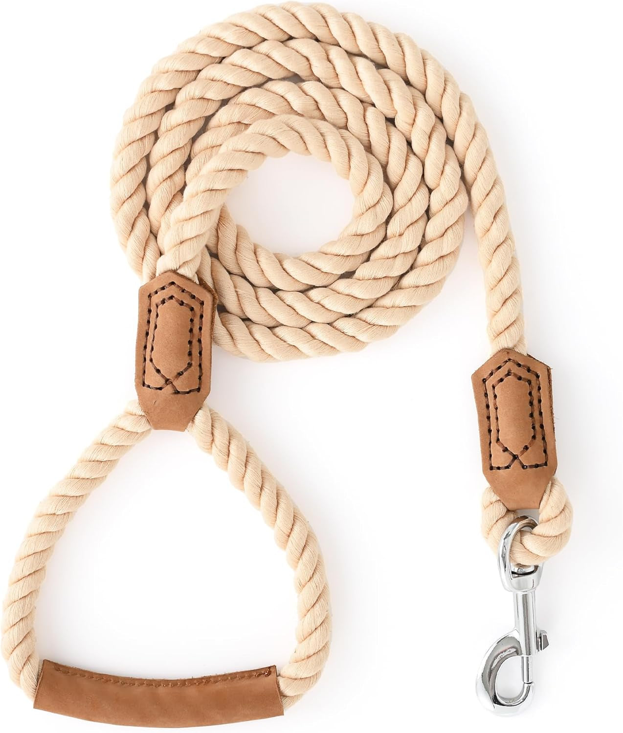 Dog Leash, Braided Cotton Rope Leashes with Leather Tip - Heavy Duty Metal Clasp, 4FT, 1/2" Thick - Wedding, Walking & Training Leash for Small Medium Large Dogs (Dark Brown)