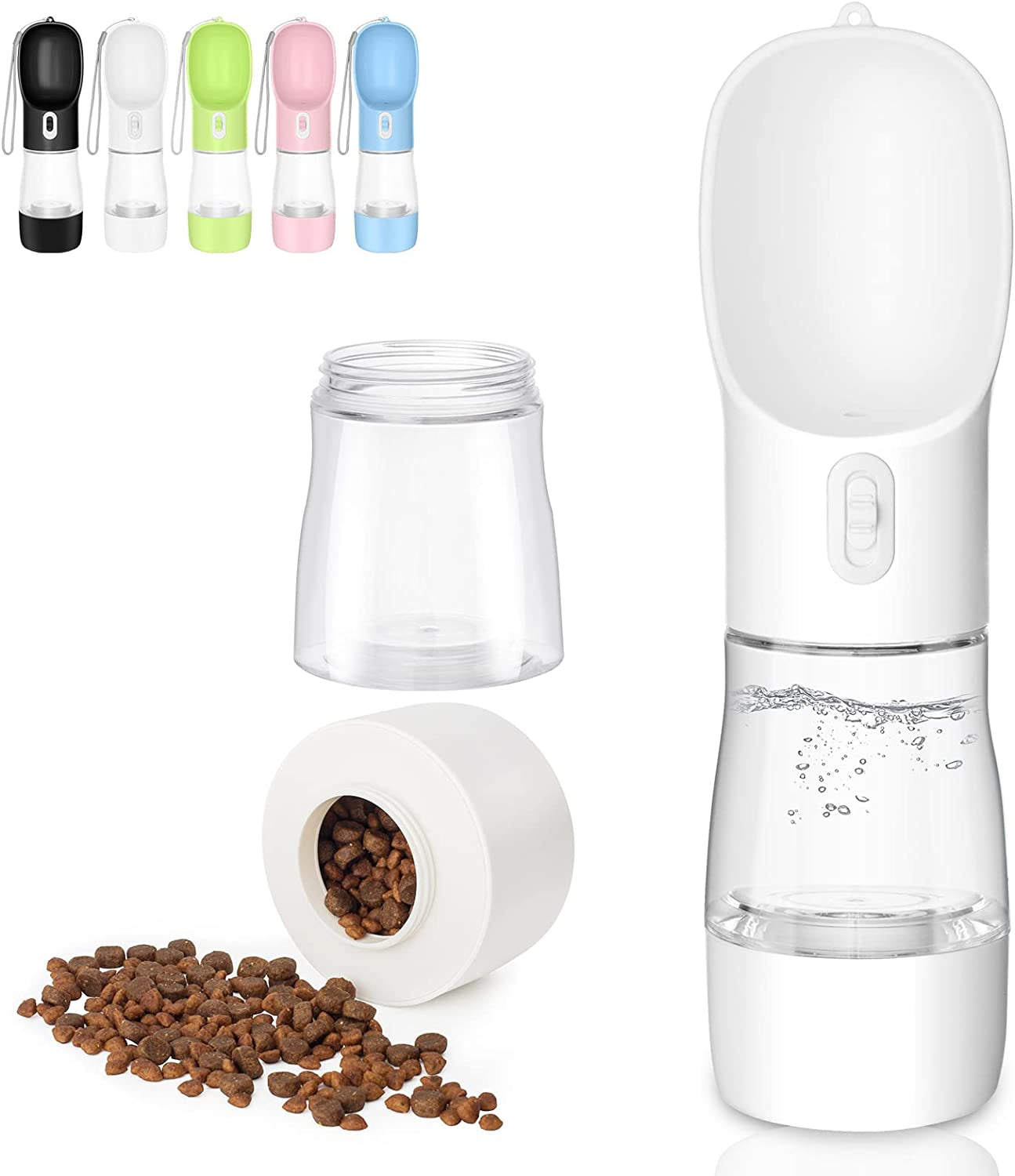 Portable Dog Water Bottle - Leak Proof Dog Water Dispenser with Bowl & Food Container, Dishwasher Safe Food Grade Plastic for Pet Puppy Outdoor Walking Hiking Travel Pink