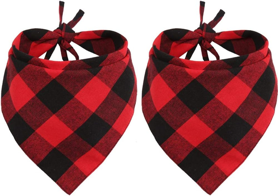 2 Pcs Dog Bandana Christmas Pet Clothing Triangle Scarf Accessories Bibs Red Black Plaid